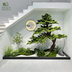 tiểu cảnh chân cầu thang tùng la hán giả